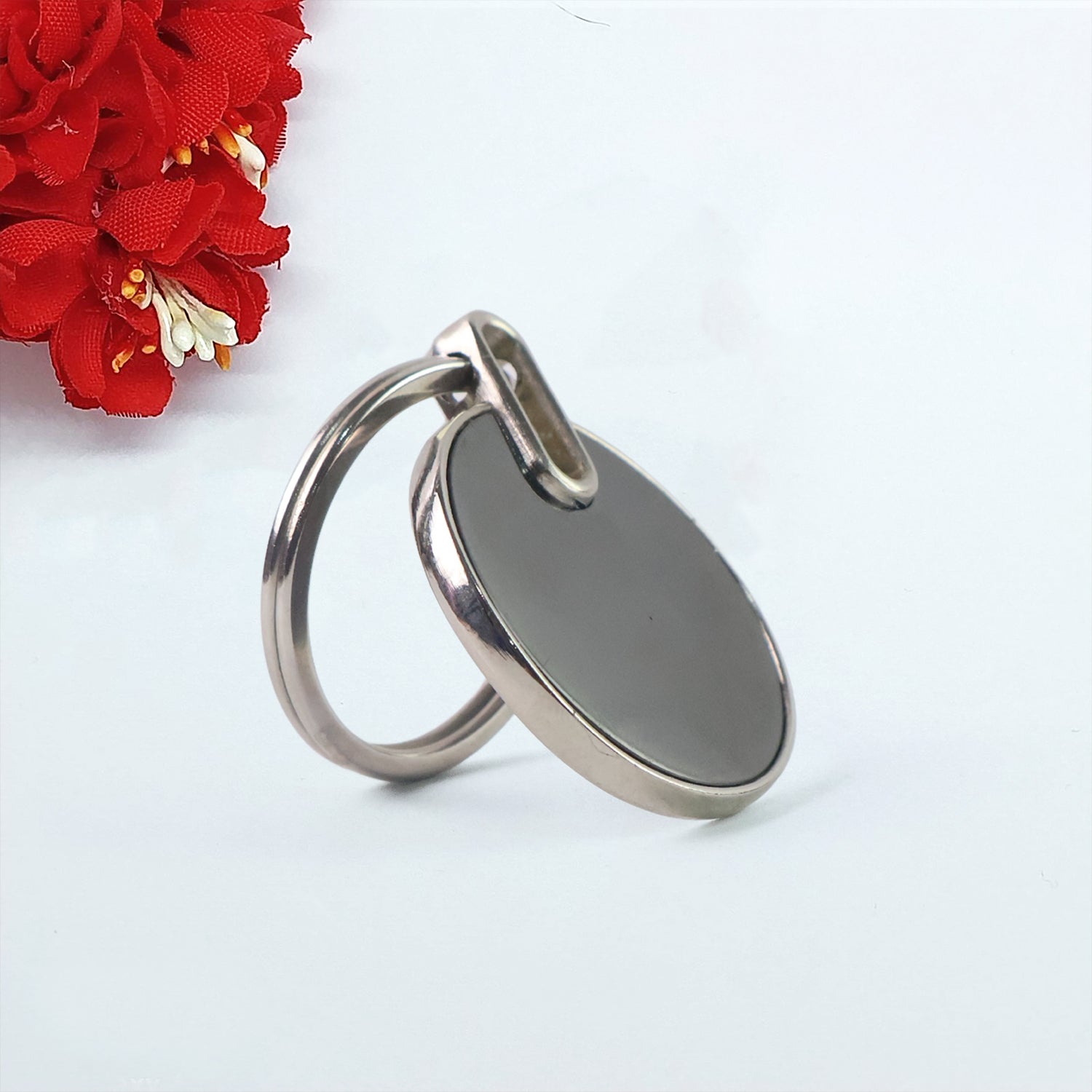 Sleek Black Round Metal Keychain (1 Pc) Sleek Black Round Metal Keychain (1 Pc)